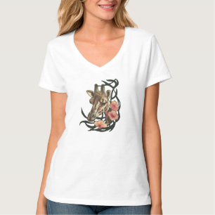 T-shirt Girafe aux petites fleurs