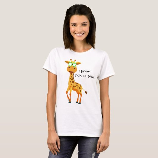 T-shirt girafe dans le style avec des verres pour elle (Devant entier)