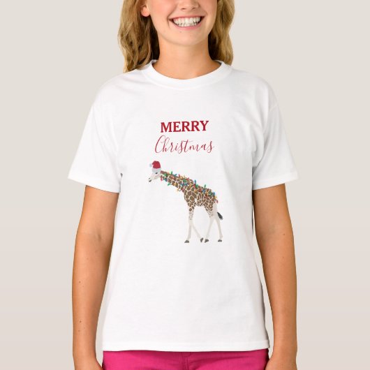 T-shirt Girafe de Noël Animaux amusants avec chapeau de No (Devant)