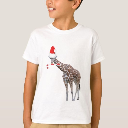 T-shirt Girafe de Noël avec chapeau de Noël (Devant)