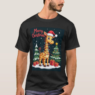 T-shirt Girafe Joyeux Noël Éclairage de l'Arbre de Noël Pè