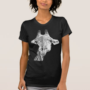 T-shirt Girafe Mignonne Noir & Blanc Moderne Animal Drôle