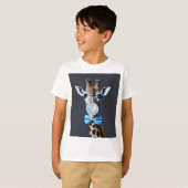 T-shirt Girafe portant des lunettes, arc cravate soufflant (Devant entier)