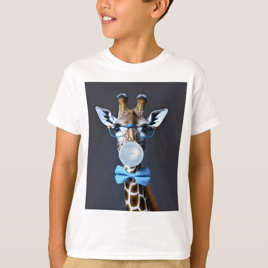 T-shirt Girafe portant des lunettes, arc cravate soufflant (Devant)