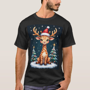 T-shirt Girafe Renne Chapeau Père Noël Arbre de Noël Drôle