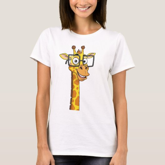 T-shirt Girafe souriante mignonne avec lunettes Carrés T-S (Devant)