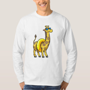 T-shirt Girafe sur la plage avec anneau de natation et lun