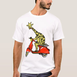 T-shirt Girafe sur un cyclomoteur rouge rétro