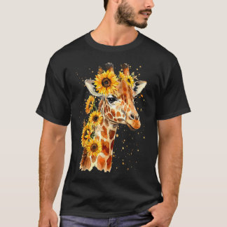 T-shirt Girafe Tournesol Mignon Safari Floral