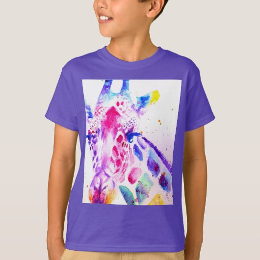 T-shirt Giraffe Aquarelle Garçons Cadeaux Violets (Devant)