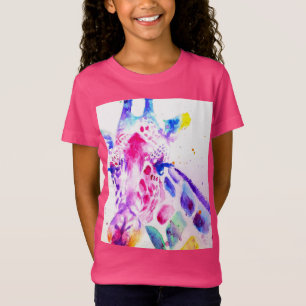 T-Shirt Giraffe Aquarelle Girls Purple Cadeaux Hot Rose