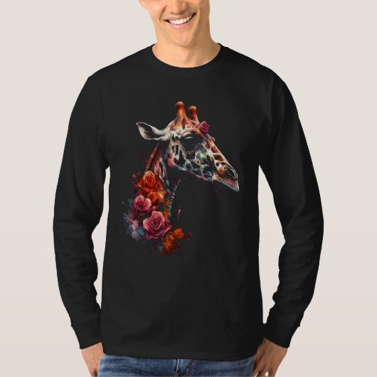 T-shirt Giraffe Artwork  Flowers Animal (Devant)