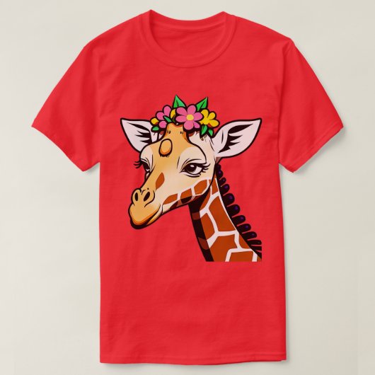 T-shirt Giraffe avec une couronne de fleurs mignonne dessi (Design devant)