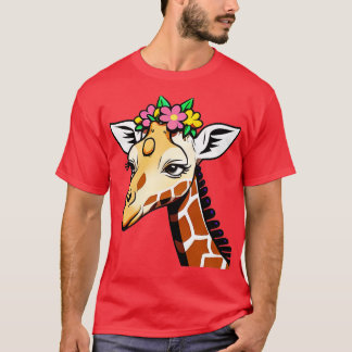 T-shirt Giraffe avec une couronne de fleurs mignonne dessi