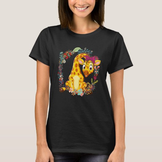 T-shirt Giraffe Bow Cravate Léopard Fleurs Famille Happy M (Devant)