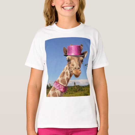 T-shirt Giraffe dans un casquette rose étincelant (Devant)