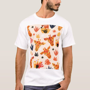 T-shirt Giraffe de dessin : Floral Savanna Motif