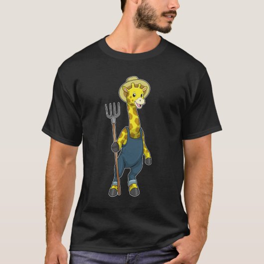 T-shirt Giraffe en fermier avec Pitchfork (Devant)