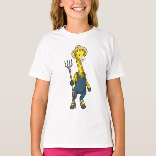T-shirt Giraffe en fermier avec Pitchfork (Devant)