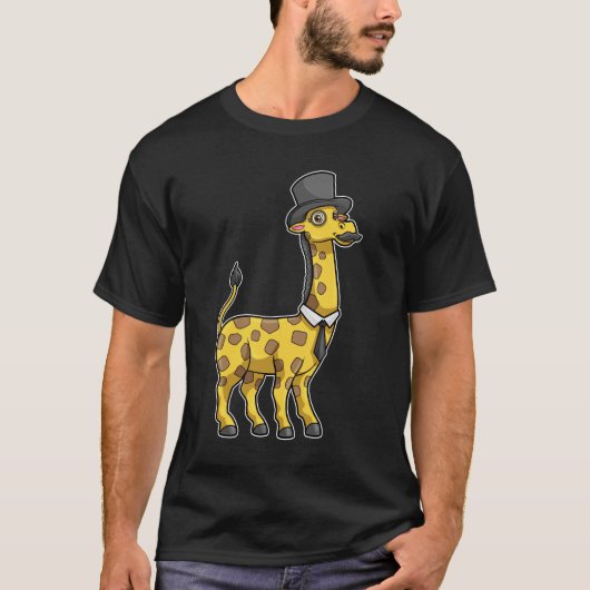 T-shirt Giraffe en Gentleman avec Casquette, Cravate et Mo (Devant)