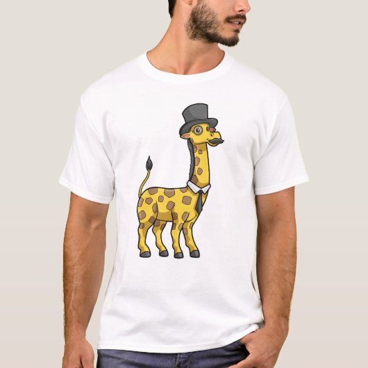 T-shirt Giraffe en Gentleman avec Casquette, Cravate et Mo (Devant)