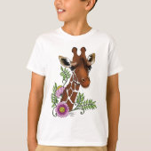 T-shirt Giraffe Fleurs de Portrait Jaunes (Devant)