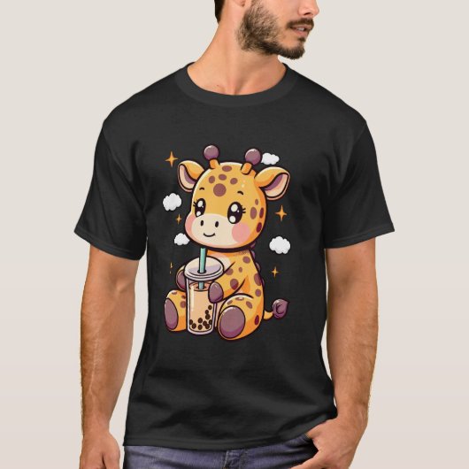 T-shirt Giraffe Lover Kawaii Giraffe Drinks Boba Tea Bubbl (Devant)