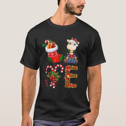 T-shirt Giraffe lumières de Noël led Funny Santa Hat Chris (Devant)