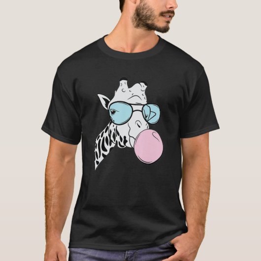 T-shirt Giraffe Lunettes Bubblegum mignonne Animal drôle C (Devant)