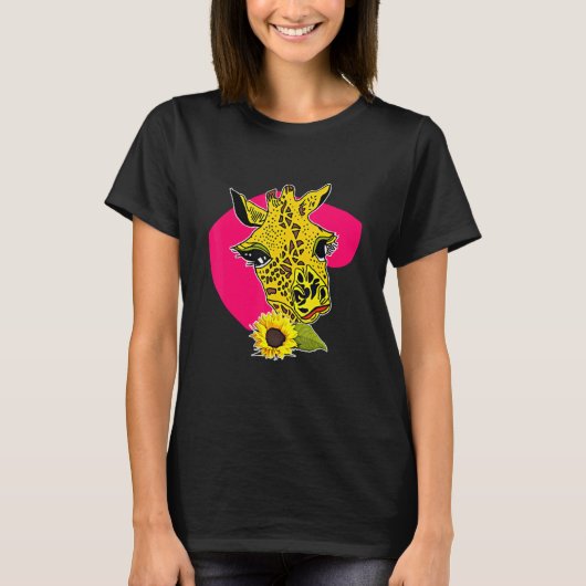 T-shirt Giraffe mignonne avec l'art du tournesol (Devant)