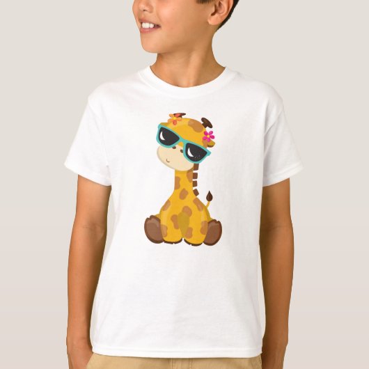 T-shirt Giraffe Mignonne, Giraffe Avec Lunettes De Soleil, (Devant)