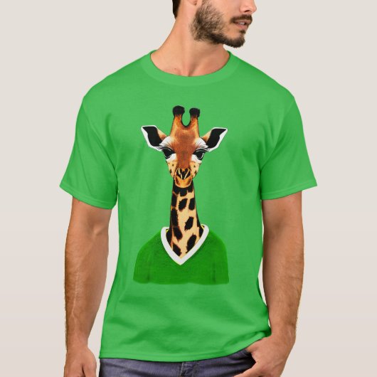 T-shirt Giraffe mignonne portant un pull vert (Devant)