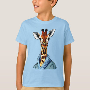 T-shirt Giraffe mignonne portant une veste Denim Tee pour 