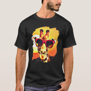 T-shirt Giraffe Portant des lunettes de soleil Coucher de