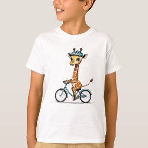T-shirt Giraffe Riding a Bicycle - Crayon à main
