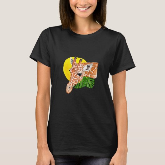 T-shirt Giraffe Safari Soleil avec Monstera Feuille Nature (Devant)