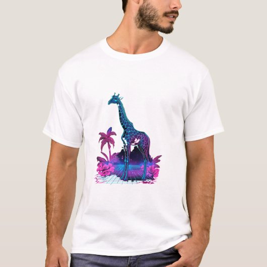 T-shirt Giraffe Synthwave Vaporwave Art (Devant)