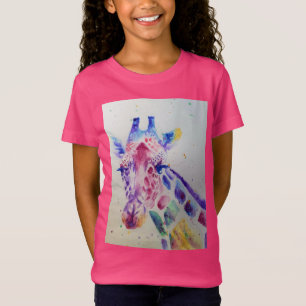T-Shirt Giraffe Whimsical Aquarelle Rose Girls T Chemise