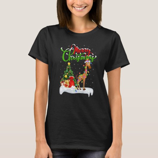 T-shirt Giraffe  Xmas Decorations Santa Giraffe Christmas (Devant)