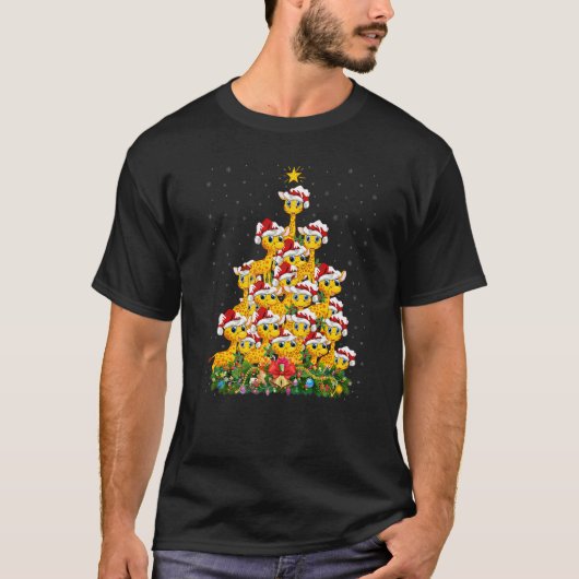 T-shirt Giraffe Xmas Lights Santa Giraffe Christmas Tree (Devant)