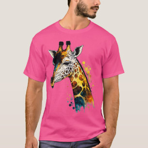 T-shirt Giraffe Zoo Safari Voyages Aquarelle Nature Wildli