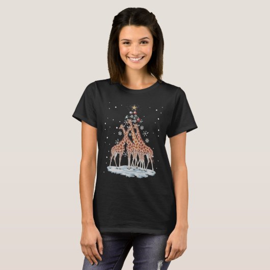 T-shirt Giraffes Arbre de Noël Giraffe Arbre de Noël Joyeu (Devant entier)