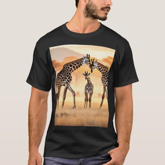 T-shirt Giraffes coucher de soleil" (Devant)