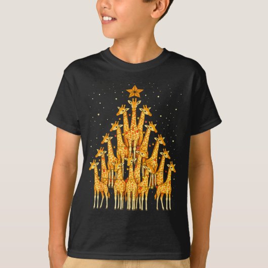 T-shirt Giraffes Forming Christmas Tree Lights Star Safari (Devant)