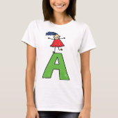 T-shirt Girl Dancing on Green Letter A Fun Alphabet (Devant)