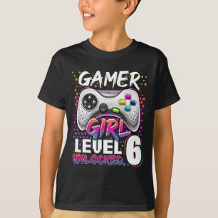 T-shirt Girl Level 6 Déverrouillé Jeu vidéo 6e anniversair