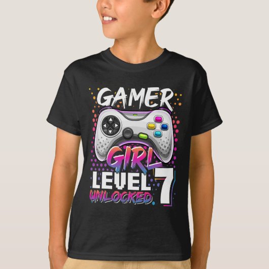 T-shirt Girl Level 7 déverrouillé jeu vidéo 7e anniversair (Devant)