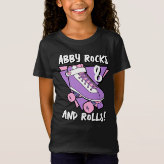 T-Shirt Girl Purple Roller Patinage Nom 8e anniversaire