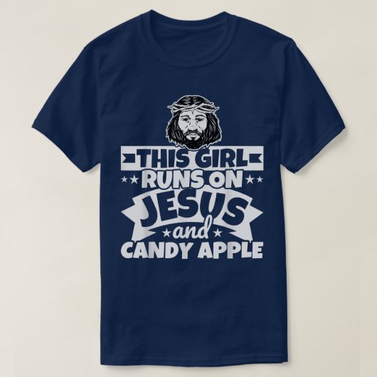 T-shirt Girl runs on Jesus and candy apple (Design devant)
