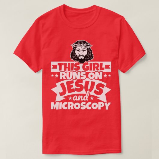 T-shirt Girl runs on Jesus and Microscopy  (Design devant)